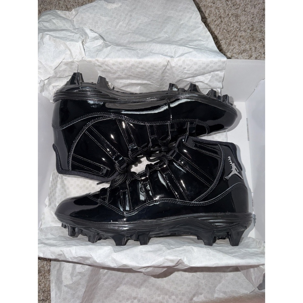 Air Jordan 11 Mid TD Football Cleat Black Patent HM7324-001 Mens 10 NEW WITH BOX